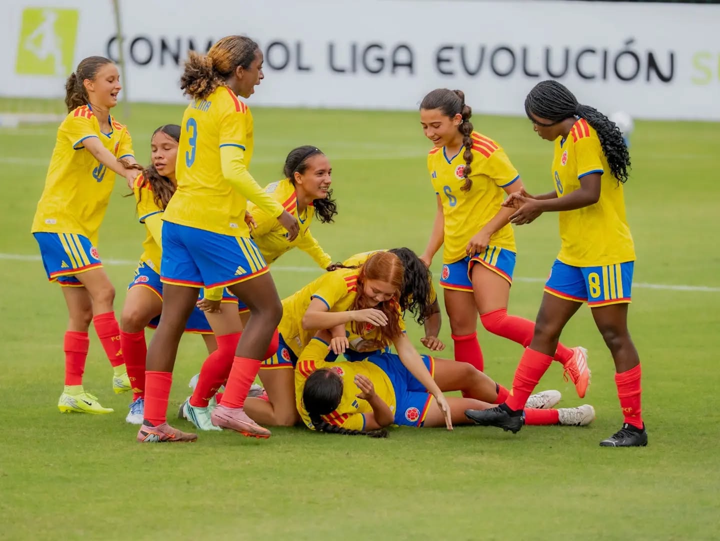 Jugadoras de Colombia celebran un gol.
